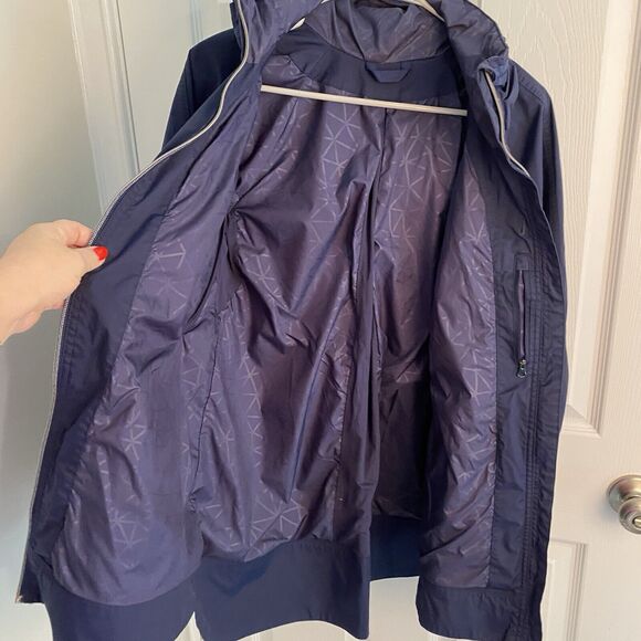 LULULEMON Fo Drizzle Rain Jacket Women Sz 8 Navy Hooded Zip Back Outdoor Rare - Picture 6 of 9